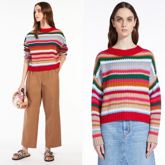 Weekend MaxMara Label-cut Multicolor Strips Wool Sweater Size:MediumUS4/6 Spring - Picture 4 of 16